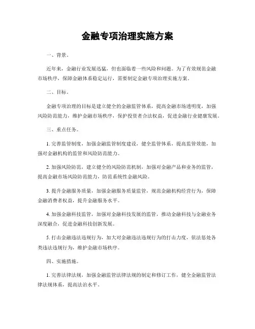 金融专项治理实施方案