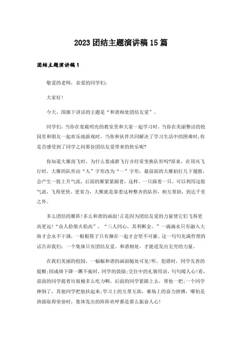 2023团结主题演讲稿15篇