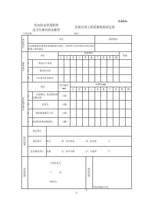 水安装分项工程质量检验评定表