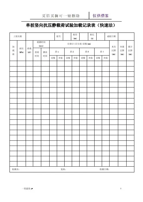 桩基静载实验检测记录表格(精制实操)