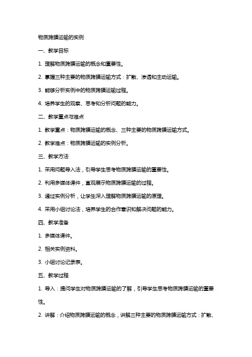 物质跨膜运输的实例高中教案范文
