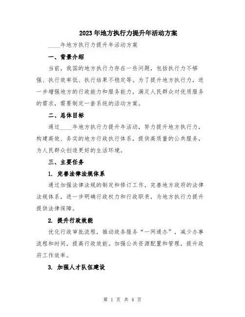 2023年地方执行力提升年活动方案