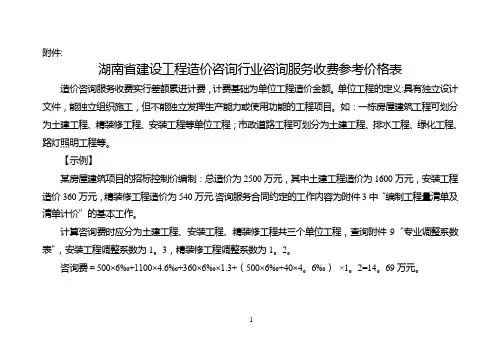 造价咨询行业咨询服务收费参考价格表