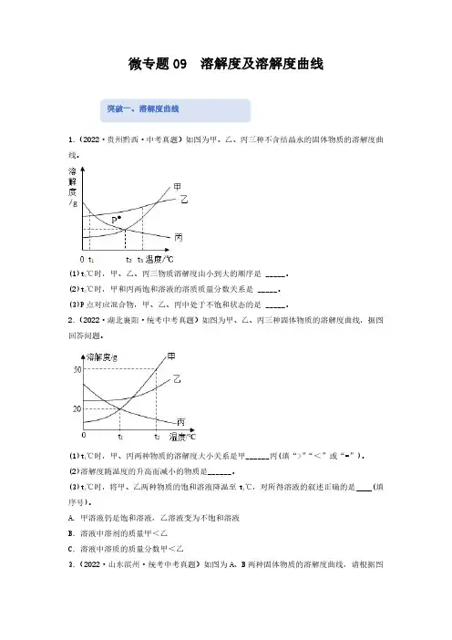 微专题09 溶解度及溶解度曲线-备战2023年中考化学热点微专题专项突破训练(全国通用)(原卷版)