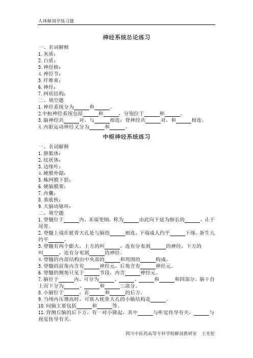 中枢神经系统练习