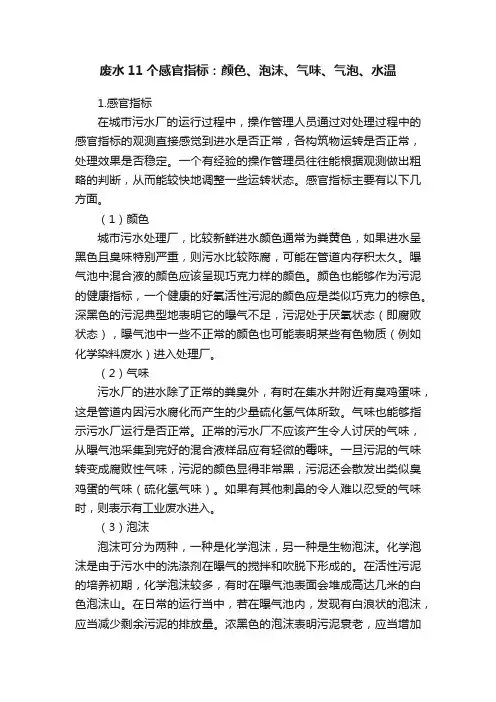 废水11个感官指标：颜色、泡沫、气味、气泡、水温