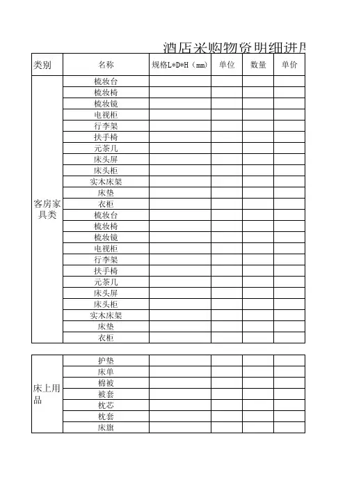 新开酒店采购明细表