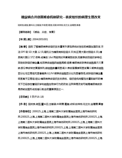 糖尿病合并创面难愈机制研究--表皮组织的病理生理改变
