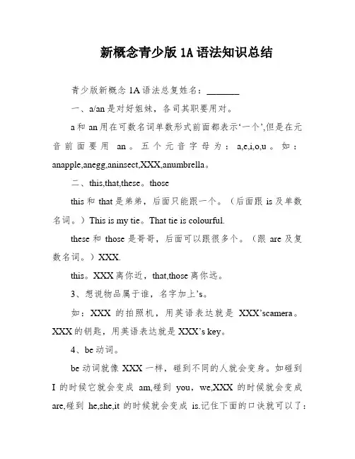 新概念青少版1A语法知识总结