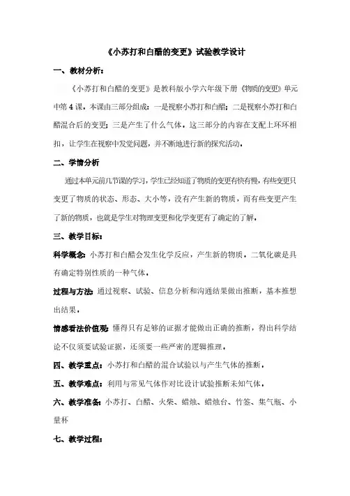 《小苏打和白醋的变化》教学设计