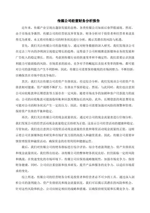 传媒公司经营财务分析报告