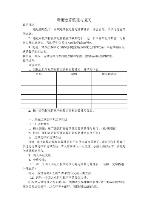 六年级下册数学教案简便运算整理与复习苏教版 (2)