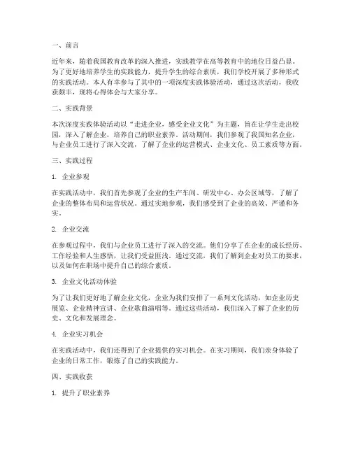深度实践体验心得体会