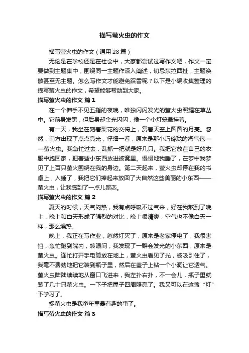 描写萤火虫的作文（通用28篇）