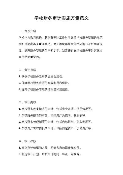 学校财务审计实施方案范文