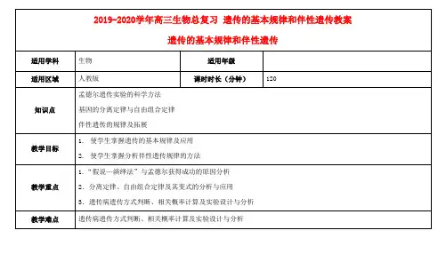 2019-2020学年高三生物总复习 遗传的基本规律和伴性遗传教案.doc