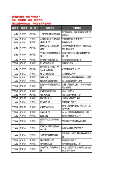 新版广东省广州市天河区幼儿园企业公司商家户名录单联系方式地址大全474家