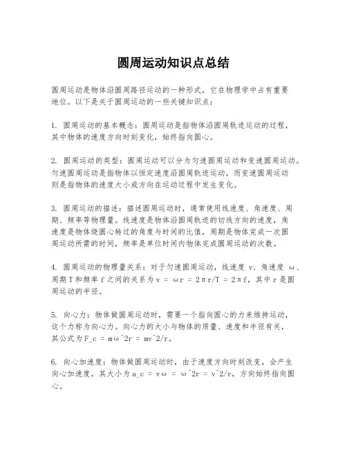 圆周运动知识点总结