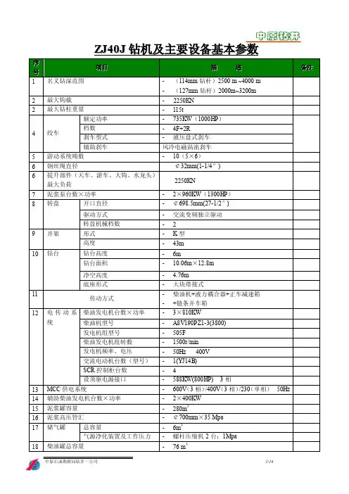 zj40j钻机技术参数