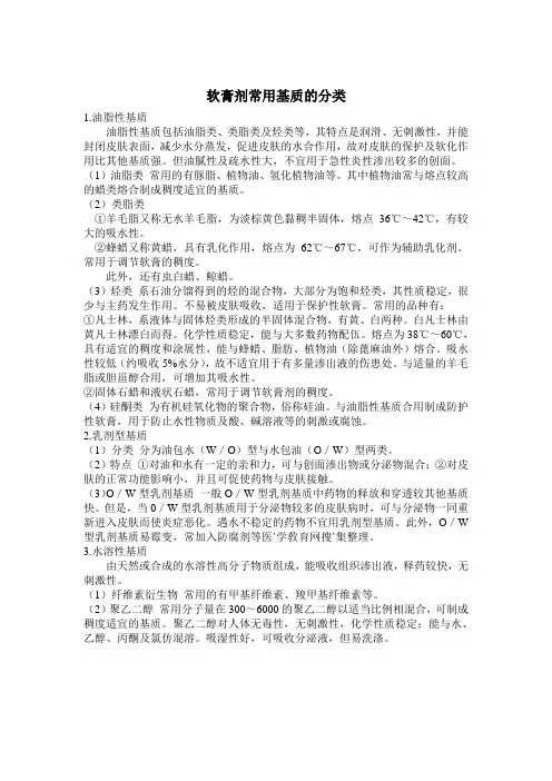 软膏剂常用基质的分类