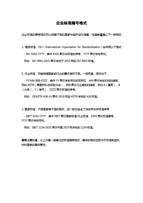 企业标准编号格式