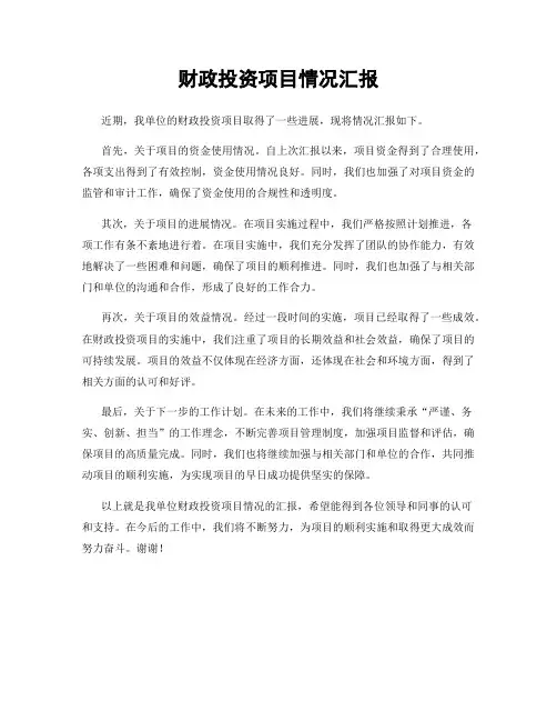 财政投资项目情况汇报