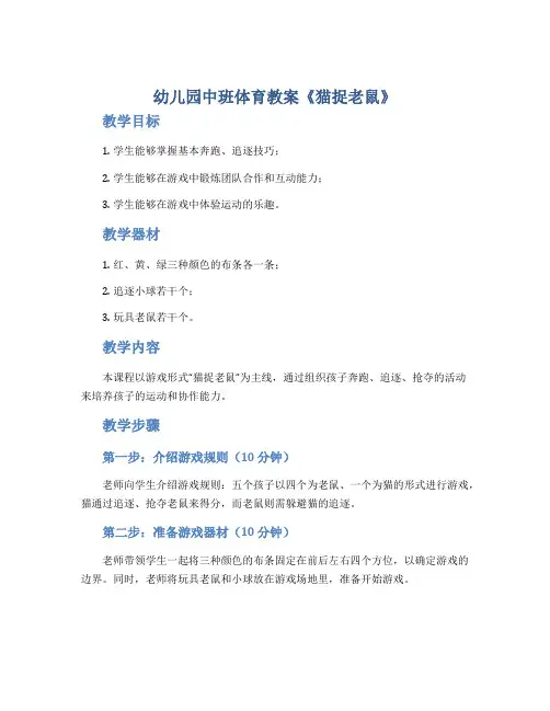幼儿园中班体育教案《猫捉老鼠》