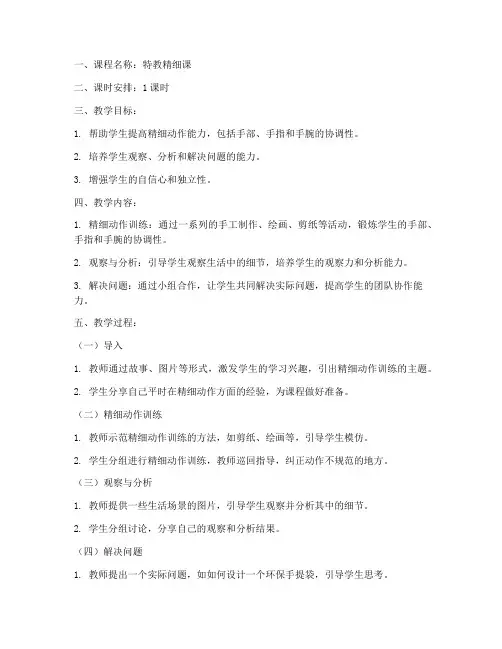 特教精细课教案模板范文