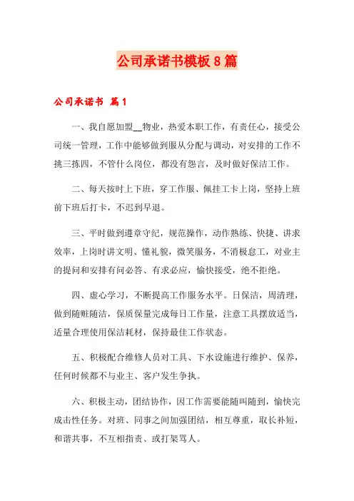 公司承诺书模板8篇
