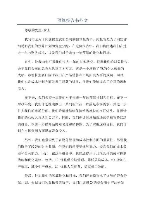 预算报告书范文