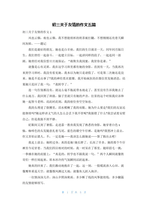 初三关于友情的作文五篇