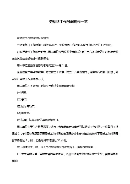 劳动法工作时间规定一览