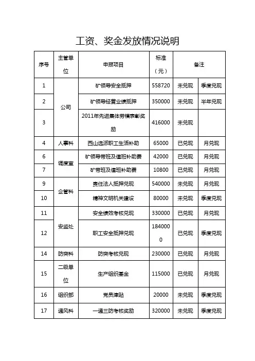 工资奖金发放情况说明