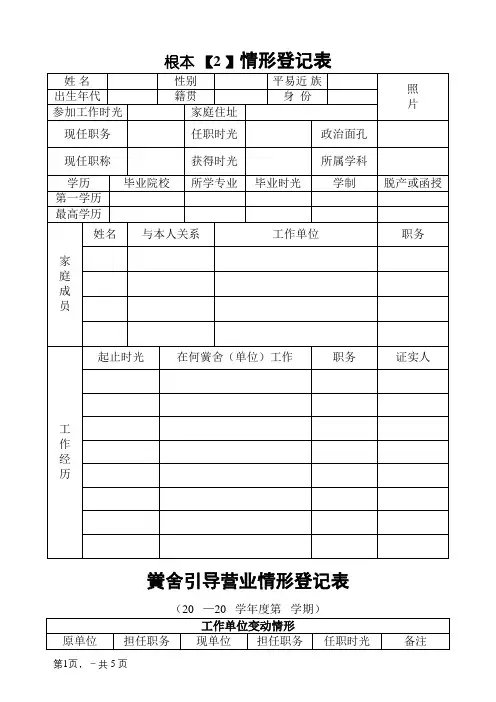 教师业务档案登记表