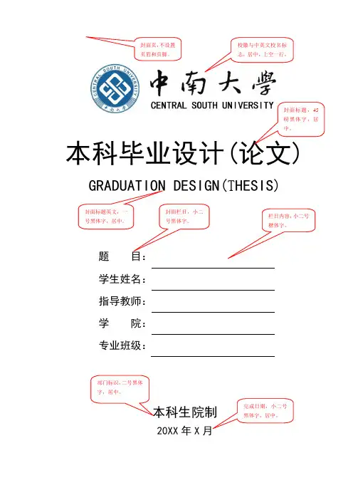 中南大学毕业设计(论文)模版