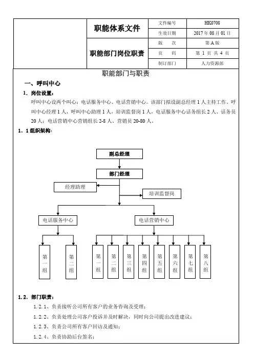 呼叫中心岗位职责及说明书