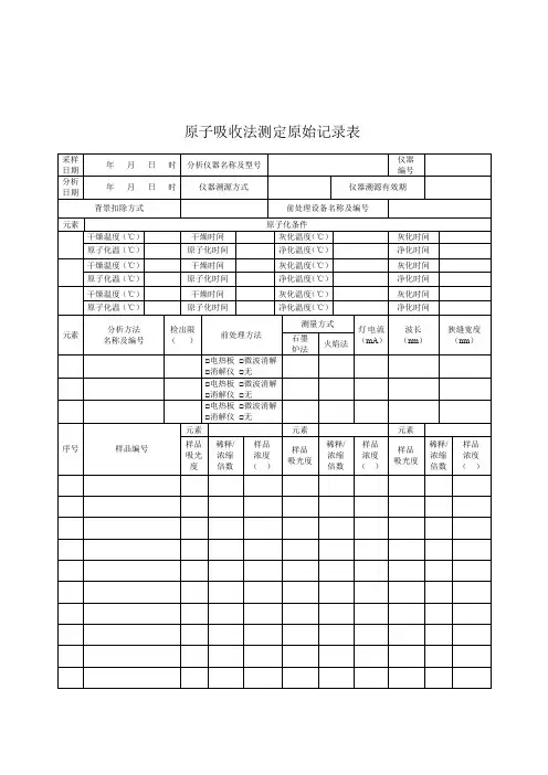 原子吸收法测定原始记录表
