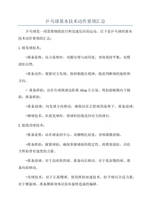 乒乓球基本技术动作要领汇总