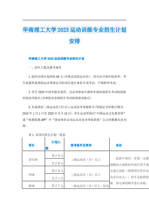 华南理工大学2023运动训练专业招生计划安排