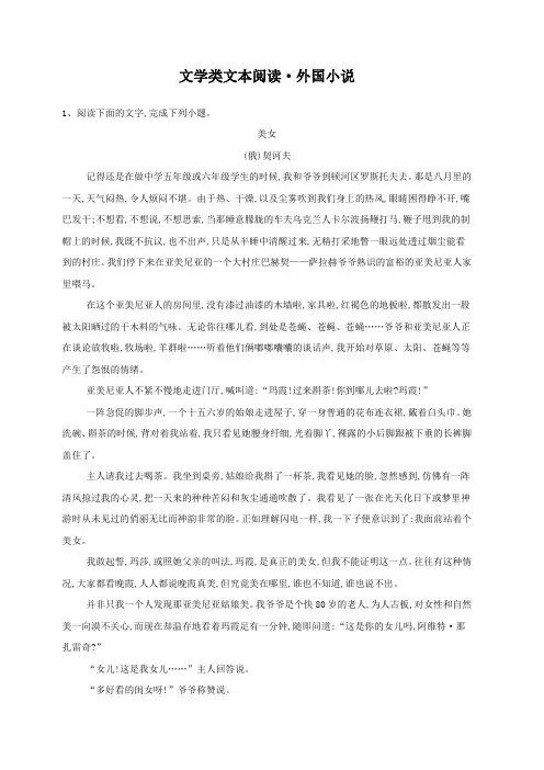 2020届高考语文一轮复习现代文阅读精练：(6)文学类文本阅读·外国小说(附答案解析)