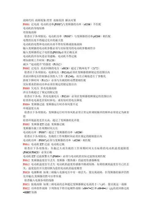 西门子品牌变频器的MM440系列故障代码详表