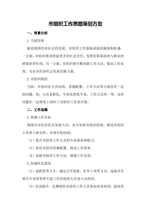 市组织工作思路策划方案