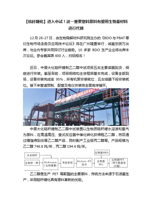 【秸秆糖化】进入中试！这一重要塑料原料有望用生物基材料进行代替