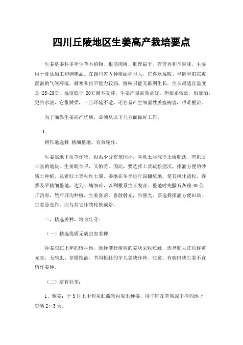四川丘陵地区生姜高产栽培要点