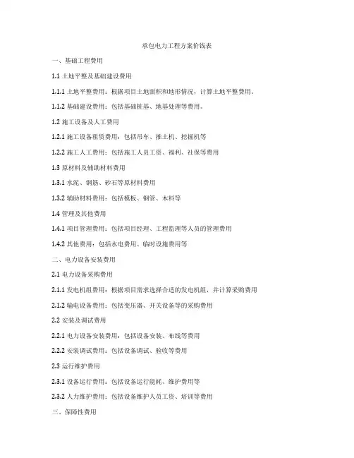 承包电力工程方案价钱表