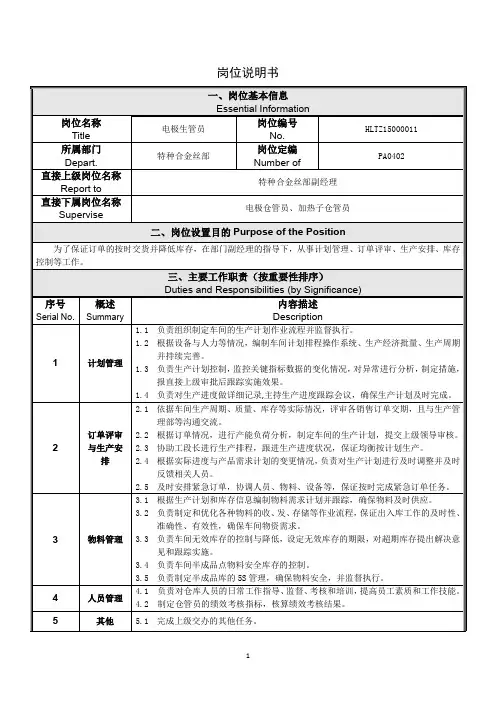 生管岗位说明书-电极