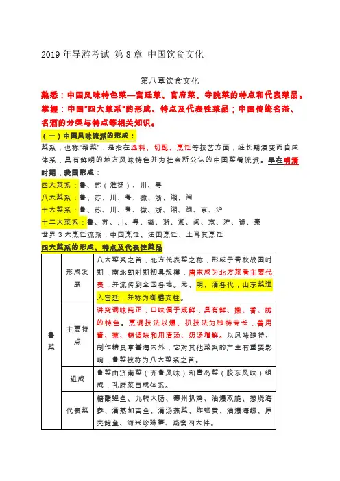 2020年导游考试 第8章 中国饮食文化