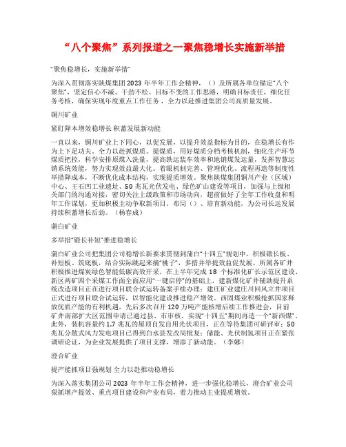 “八个聚焦”系列报道之一聚焦稳增长实施新举措