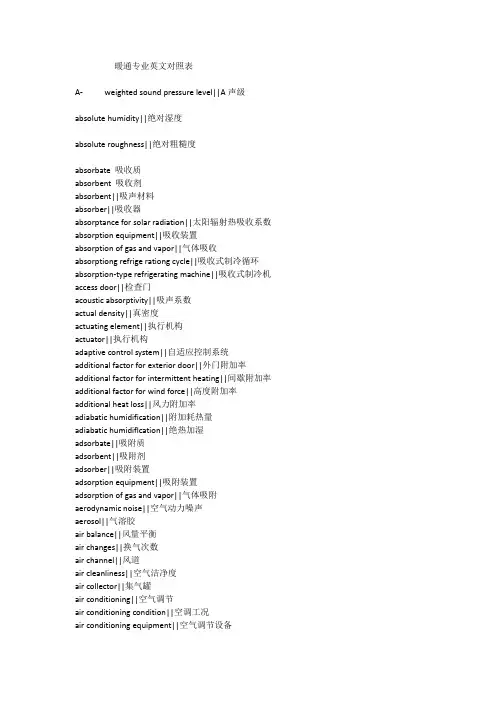 暖通专业英语词汇