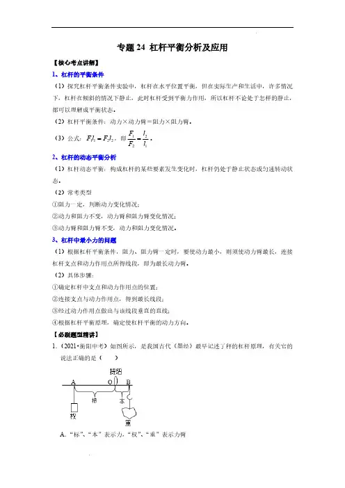 (中考物理必刷题)专题24 杠杆平衡分析及应用(解析版)